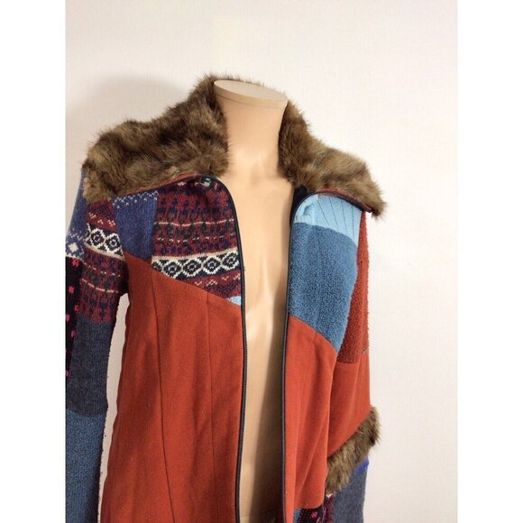 Myco Anna Patchwork Fur Wool Coat Womens Small - Picture 2 of 10
